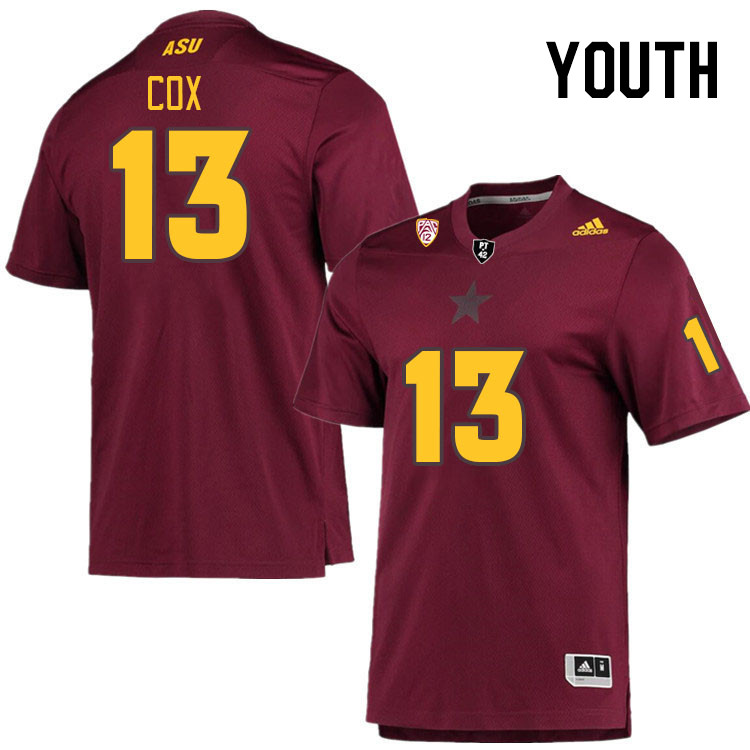 Youth #13 Josiah Cox Arizona State Sun Devils College Football Jerseys Stitched Sale-Maroon